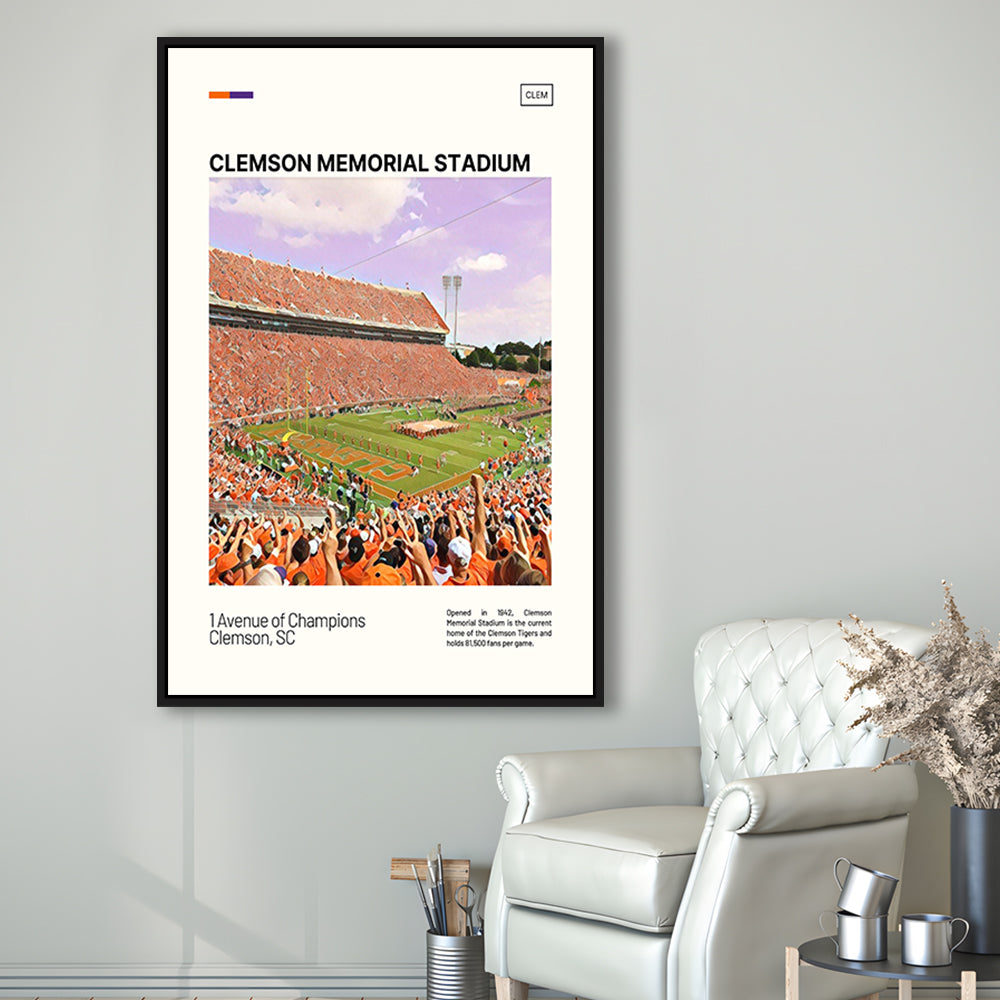 Clemson Memorial Stadium Print, Clemson Tigers Stadium Canvas Art, Man Cave Gift, Floating Framed Canvas Print Wall Art