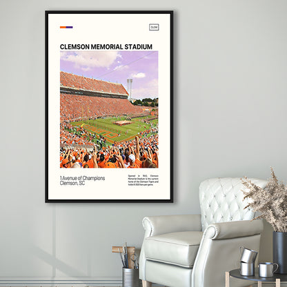 Clemson Memorial Stadium Print, Clemson Tigers Stadium Canvas Art, Man Cave Gift, Floating Framed Canvas Print Wall Art