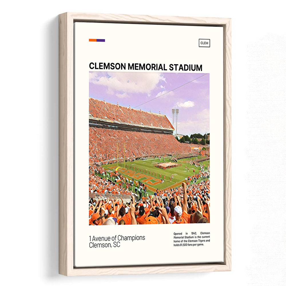 Clemson Memorial Stadium Print, Clemson Tigers Stadium Canvas Art, Man Cave Gift, Floating Framed Canvas Print Wall Art