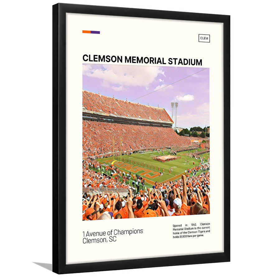 Clemson Memorial Stadium Print, Clemson Tigers Stadium Art, Gifts for him, Sport Art, Framed Art Print Wall Decor