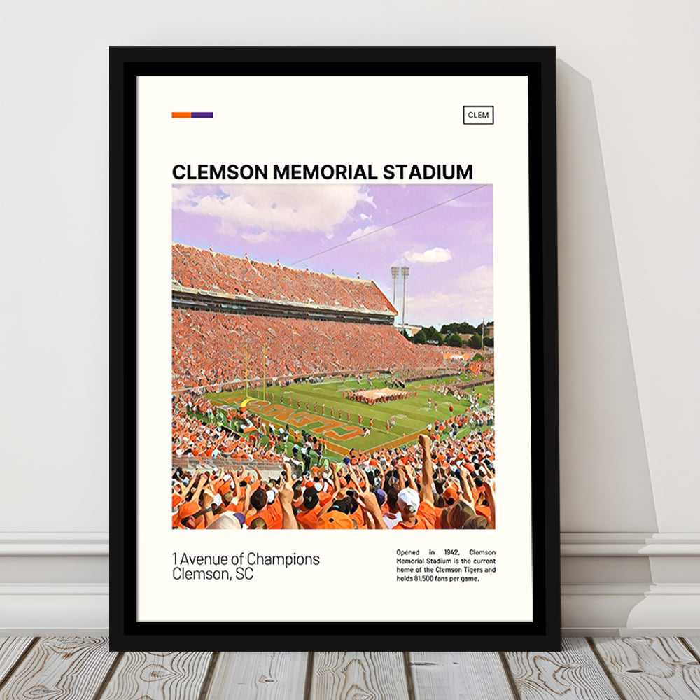 Clemson Memorial Stadium Print, Clemson Tigers Stadium Canvas Art, Man Cave Gift, Floating Framed Canvas Print Wall Art