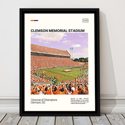 Clemson Memorial Stadium Print, Clemson Tigers Stadium Canvas Art, Man Cave Gift, Floating Framed Canvas Print Wall Art
