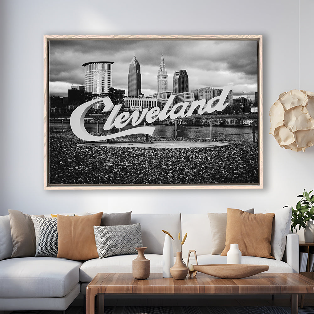 Cleveland Art Print, Black and White Vintage Photography, Cleveland Wall Art, Floating Framed Canvas Print