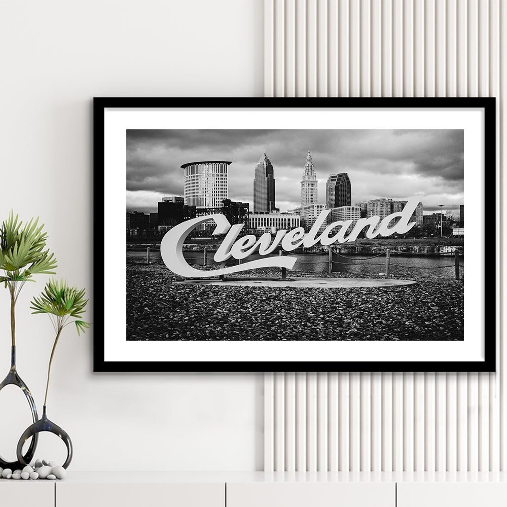 Cleveland Art Print, Black and White Vintage Photography, Cleveland Wall Art, Framed Art Print White Border Wall Decor