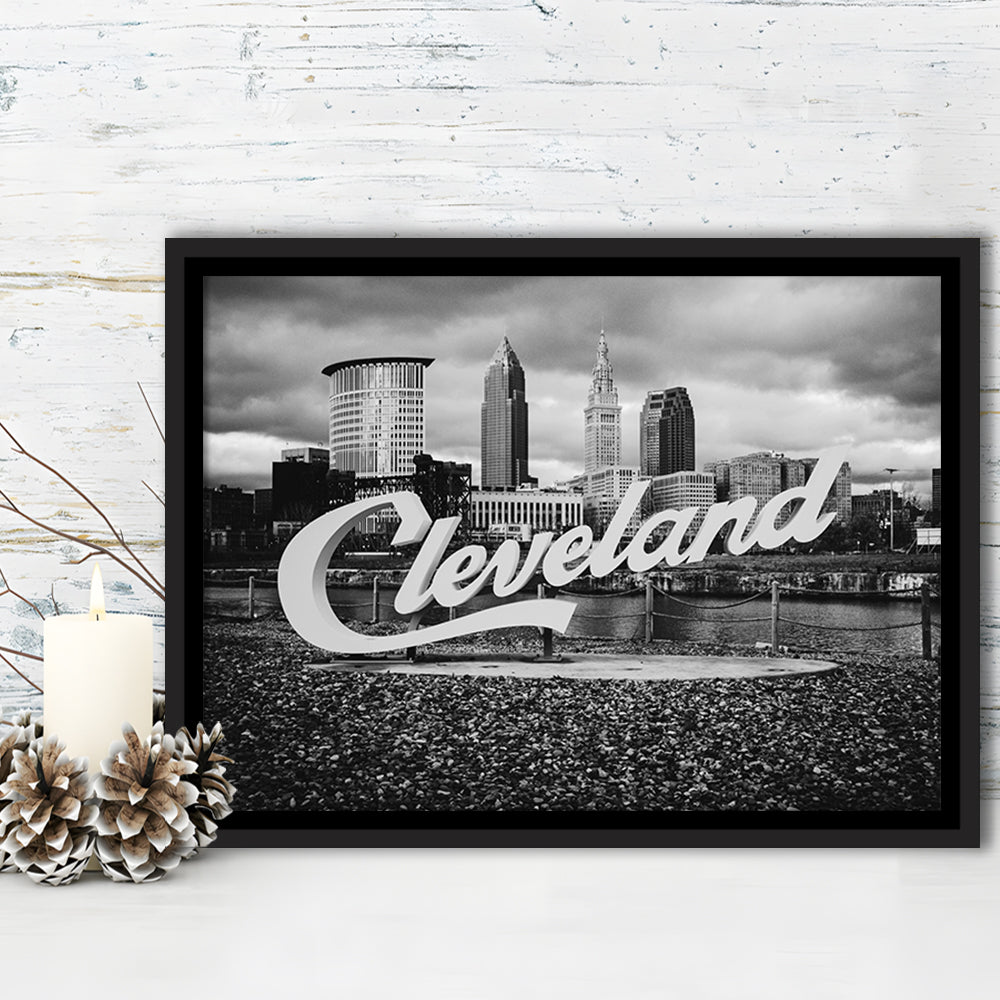 Cleveland Art Print, Black and White Vintage Photography, Cleveland Wall Art, Floating Framed Canvas Print