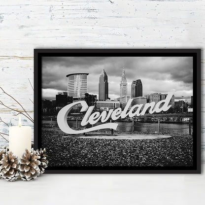 Cleveland Art Print, Black and White Vintage Photography, Cleveland Wall Art, Floating Framed Canvas Print