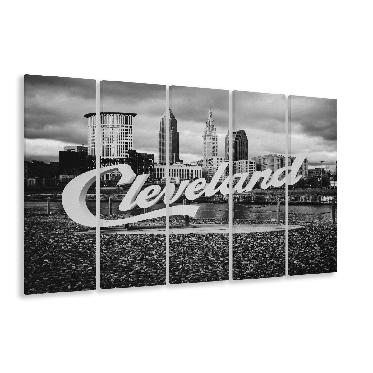 Cleveland Art Print, Black and White Vintage Photography, Cleveland Wall Art, 5 Pieces Large Canvas Print