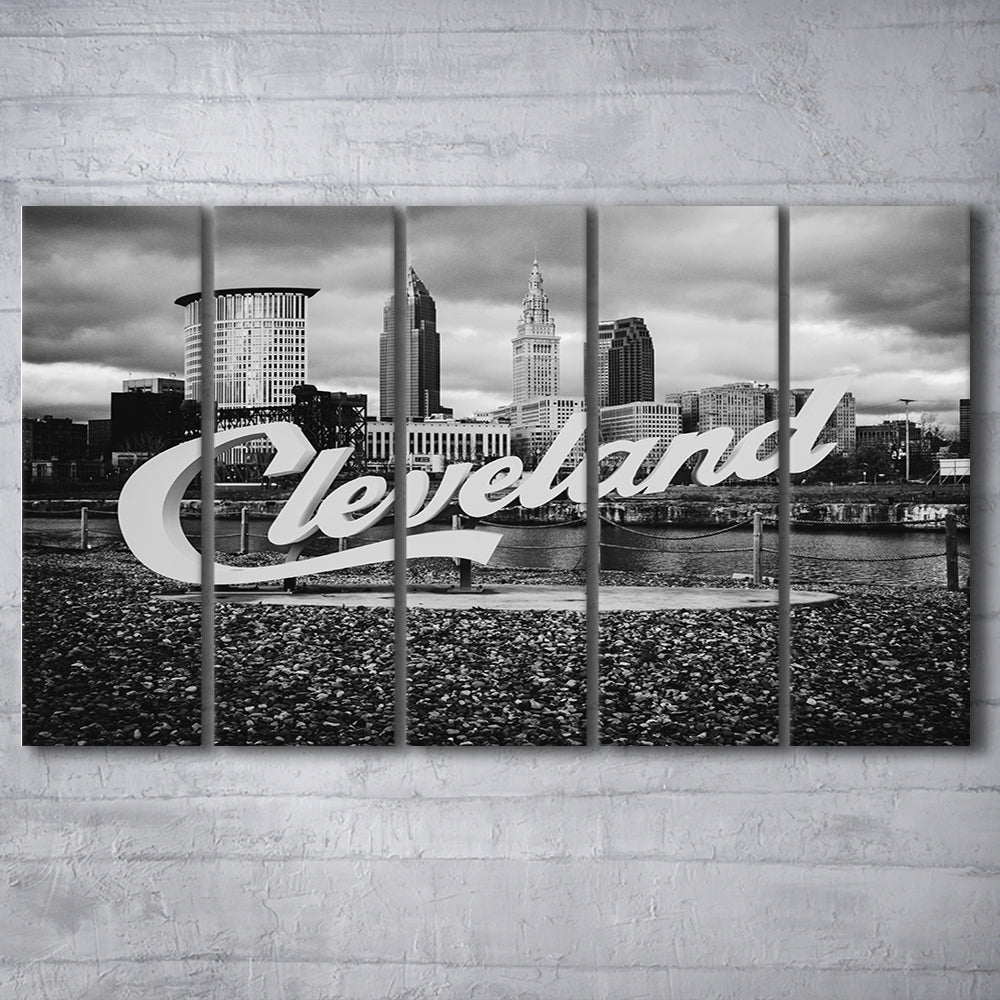 Cleveland Art Print, Black and White Vintage Photography, Cleveland Wall Art, 5 Pieces Large Canvas Print