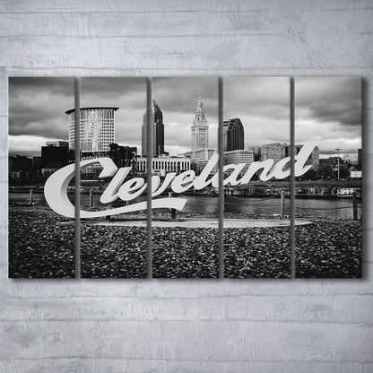 Cleveland Art Print, Black and White Vintage Photography, Cleveland Wall Art, 5 Pieces Large Canvas Print