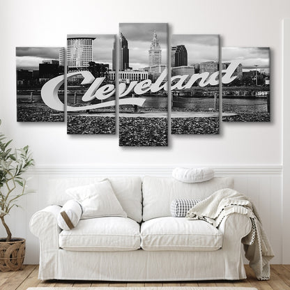 Cleveland Art Print, Black and White Vintage Photography, Cleveland Wall Art, Mixed 5 Pieces Canvas Print