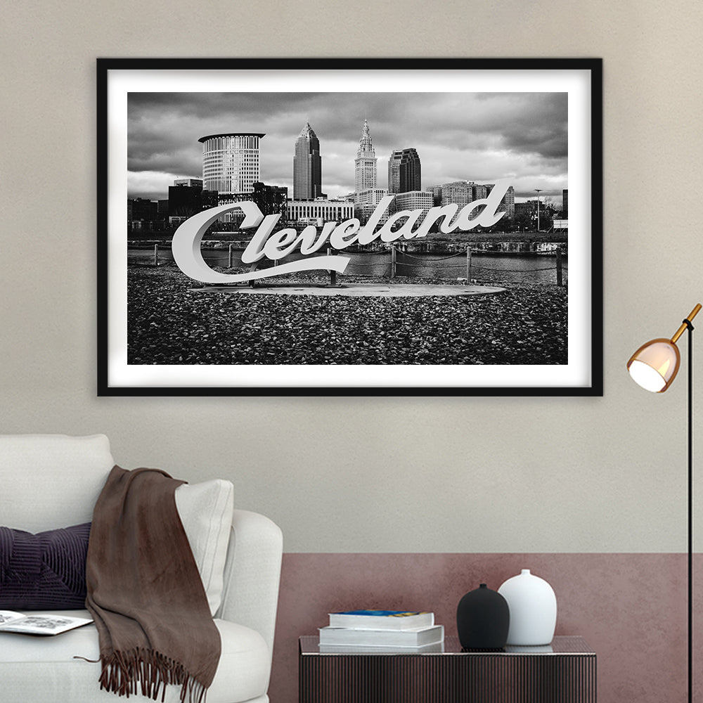 Cleveland Art Print, Black and White Vintage Photography, Cleveland Wall Art, Framed Art Print White Border Wall Decor