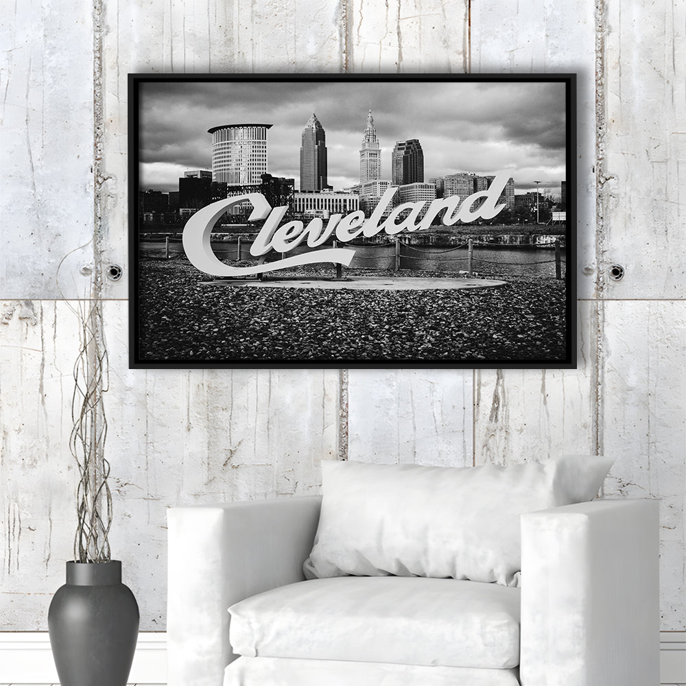 Cleveland Art Print, Black and White Vintage Photography, Cleveland Wall Art, Floating Framed Canvas Print