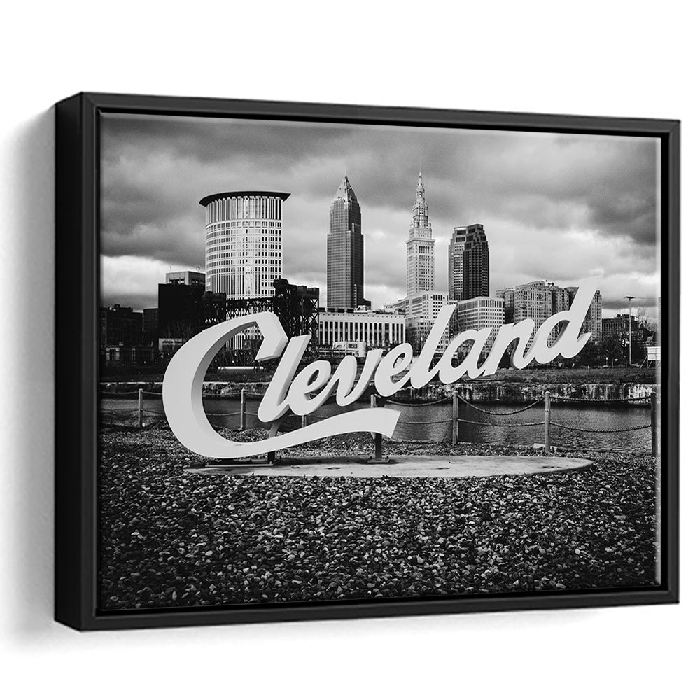 Cleveland Art Print, Black and White Vintage Photography, Cleveland Wall Art, Floating Framed Canvas Print