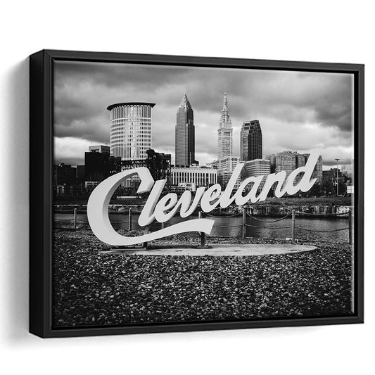 Cleveland Art Print, Black and White Vintage Photography, Cleveland Wall Art, Floating Framed Canvas Print
