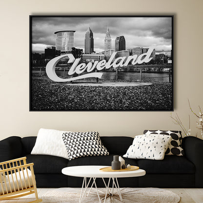 Cleveland Art Print, Black and White Vintage Photography, Cleveland Wall Art, Floating Framed Canvas Print