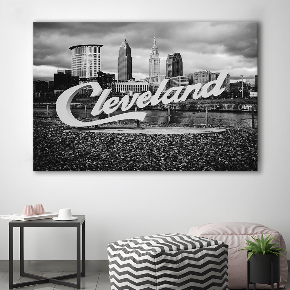 Cleveland Art Print, Black and White Vintage Photography, Cleveland Wall Art, Canvas Print Wall Art Decor