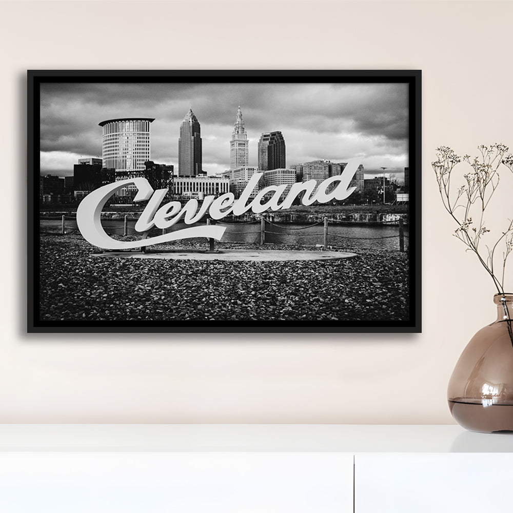 Cleveland Art Print, Black and White Vintage Photography, Cleveland Wall Art, Floating Framed Canvas Print