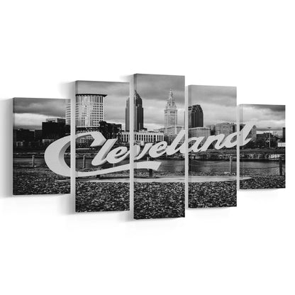 Cleveland Art Print, Black and White Vintage Photography, Cleveland Wall Art, Mixed 5 Pieces Canvas Print