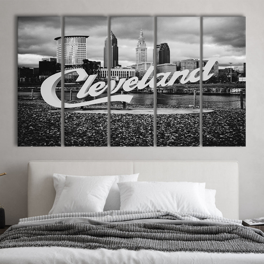 Cleveland Art Print, Black and White Vintage Photography, Cleveland Wall Art, 5 Pieces Large Canvas Print