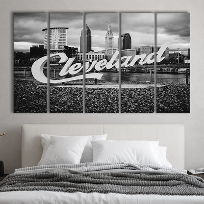 Cleveland Art Print, Black and White Vintage Photography, Cleveland Wall Art, 5 Pieces Large Canvas Print