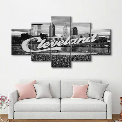Cleveland Art Print, Black and White Vintage Photography, Cleveland Wall Art, Mixed 5 Pieces Canvas Print