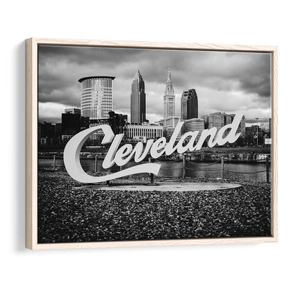 Cleveland Art Print, Black and White Vintage Photography, Cleveland Wall Art, Floating Framed Canvas Print