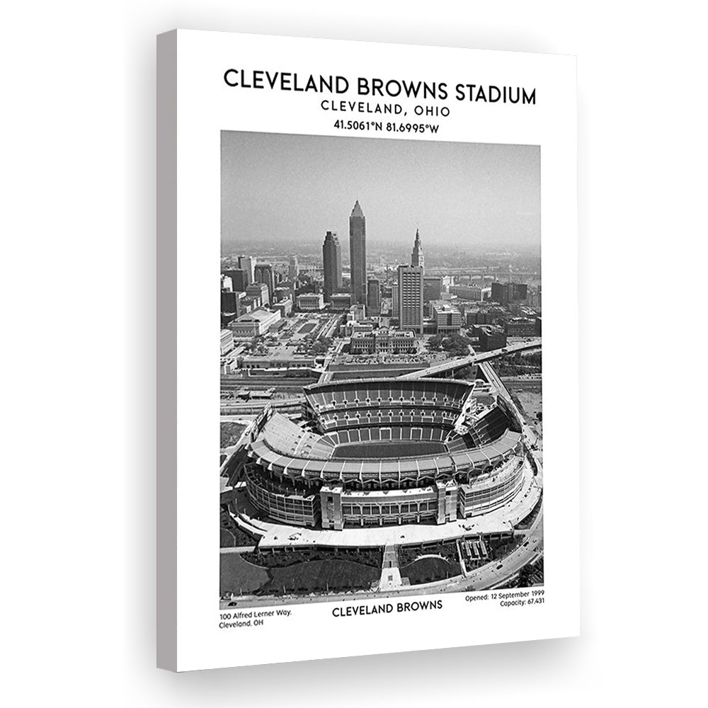 Cleveland Browns Stadium Black And White, Football Stadium Wall Art Print, Fan Gifts, Canvas Prints Wall Art, Man Cave Decor
