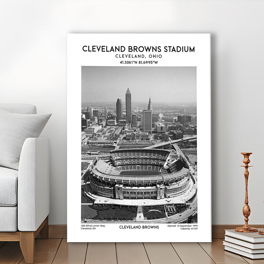Cleveland Browns Stadium Black And White, Football Stadium Wall Art Print, Fan Gifts, Canvas Prints Wall Art, Man Cave Decor