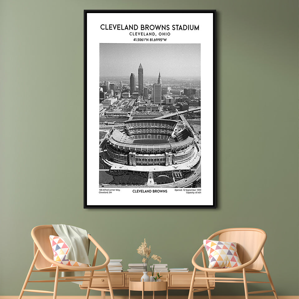 Cleveland Browns Stadium Black And White, Football Stadium Wall Art Print, Fan Gifts, Framed Canvas Prints Wall Art