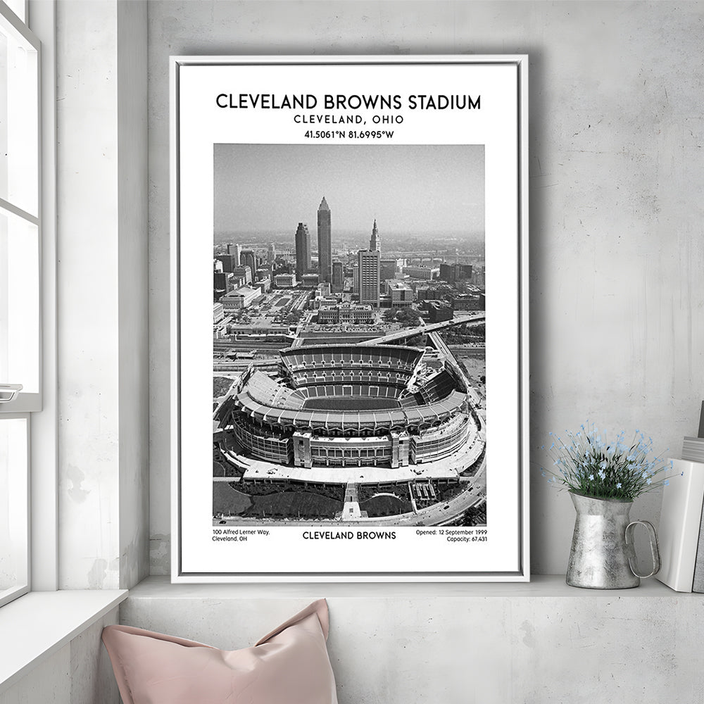 Cleveland Browns Stadium Black And White, Football Stadium Wall Art Print, Fan Gifts, Framed Canvas Prints Wall Art