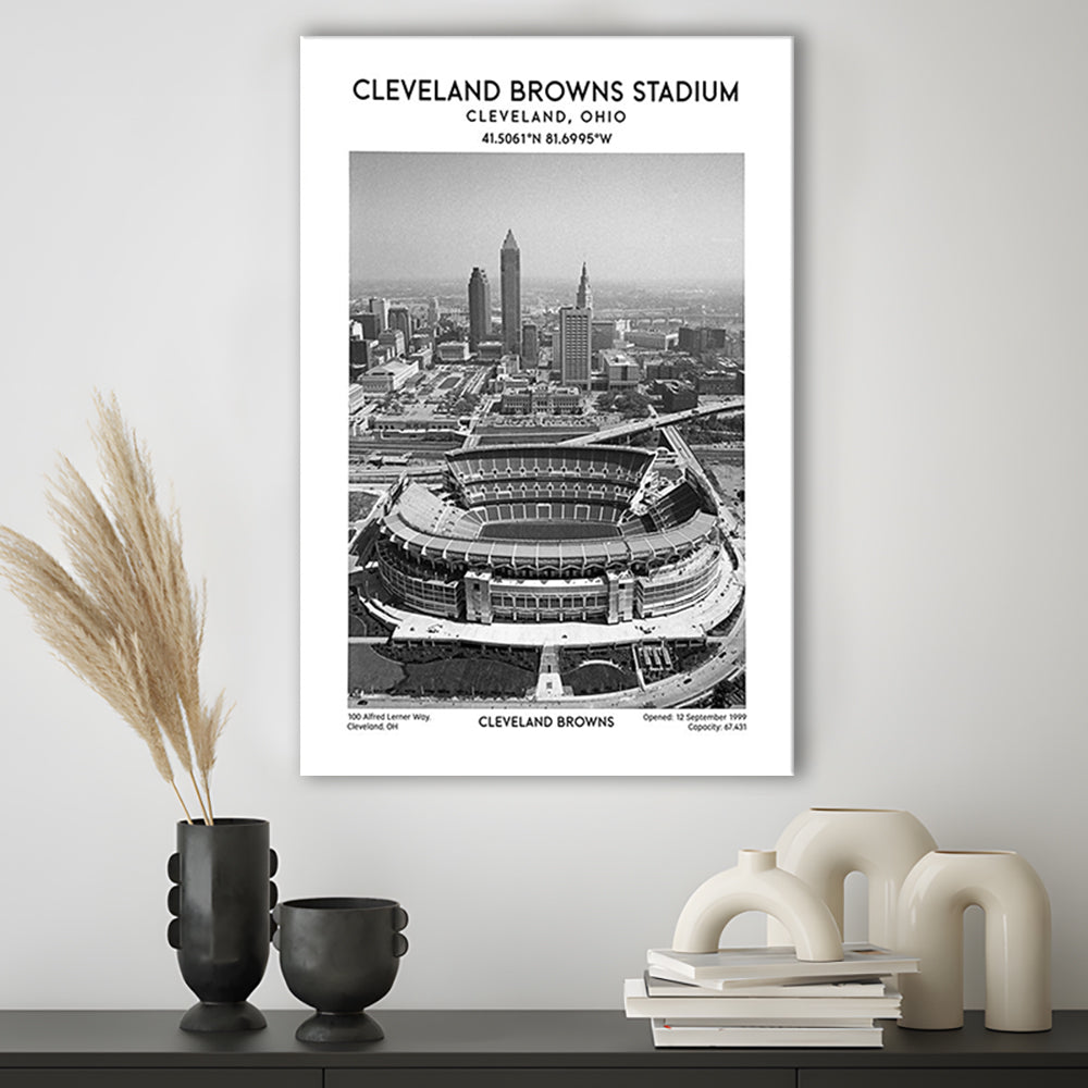 Cleveland Browns Stadium Black And White, Football Stadium Wall Art Print, Fan Gifts, Canvas Prints Wall Art, Man Cave Decor