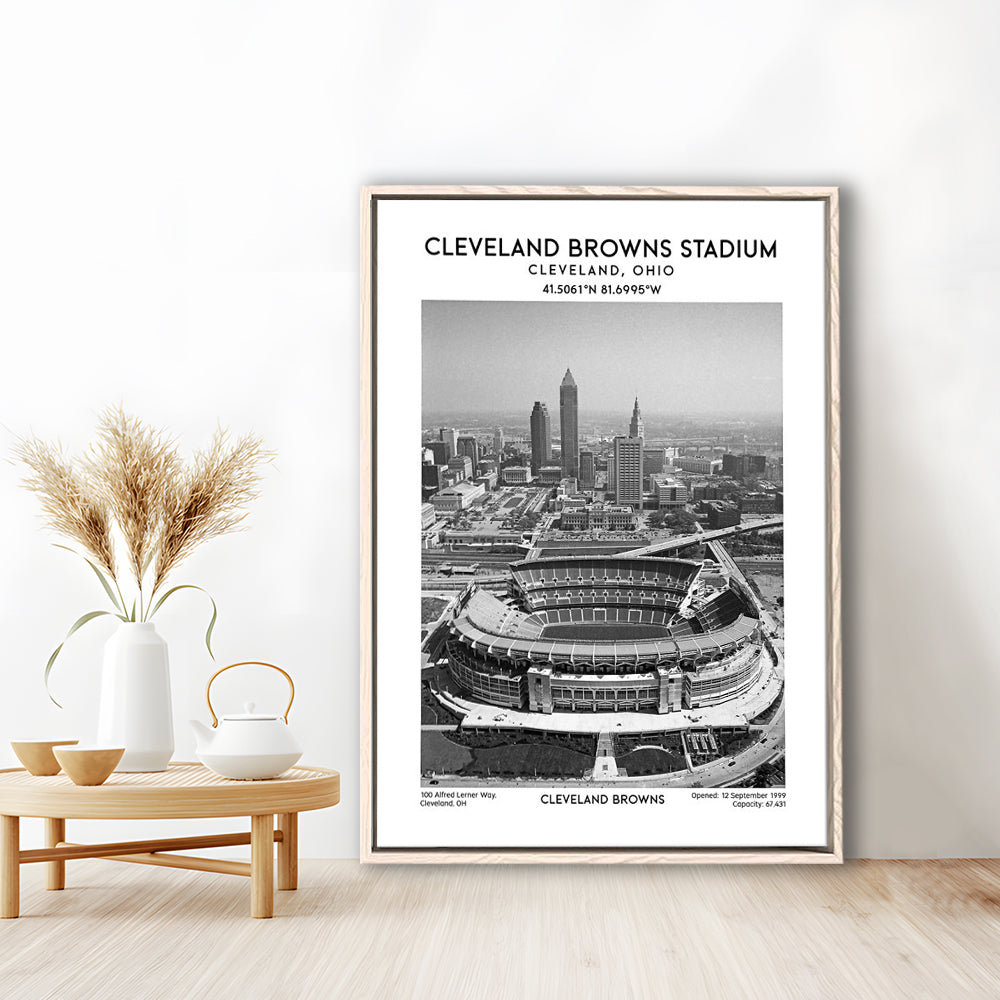 Cleveland Browns Stadium Black And White, Football Stadium Wall Art Print, Fan Gifts, Framed Canvas Prints Wall Art