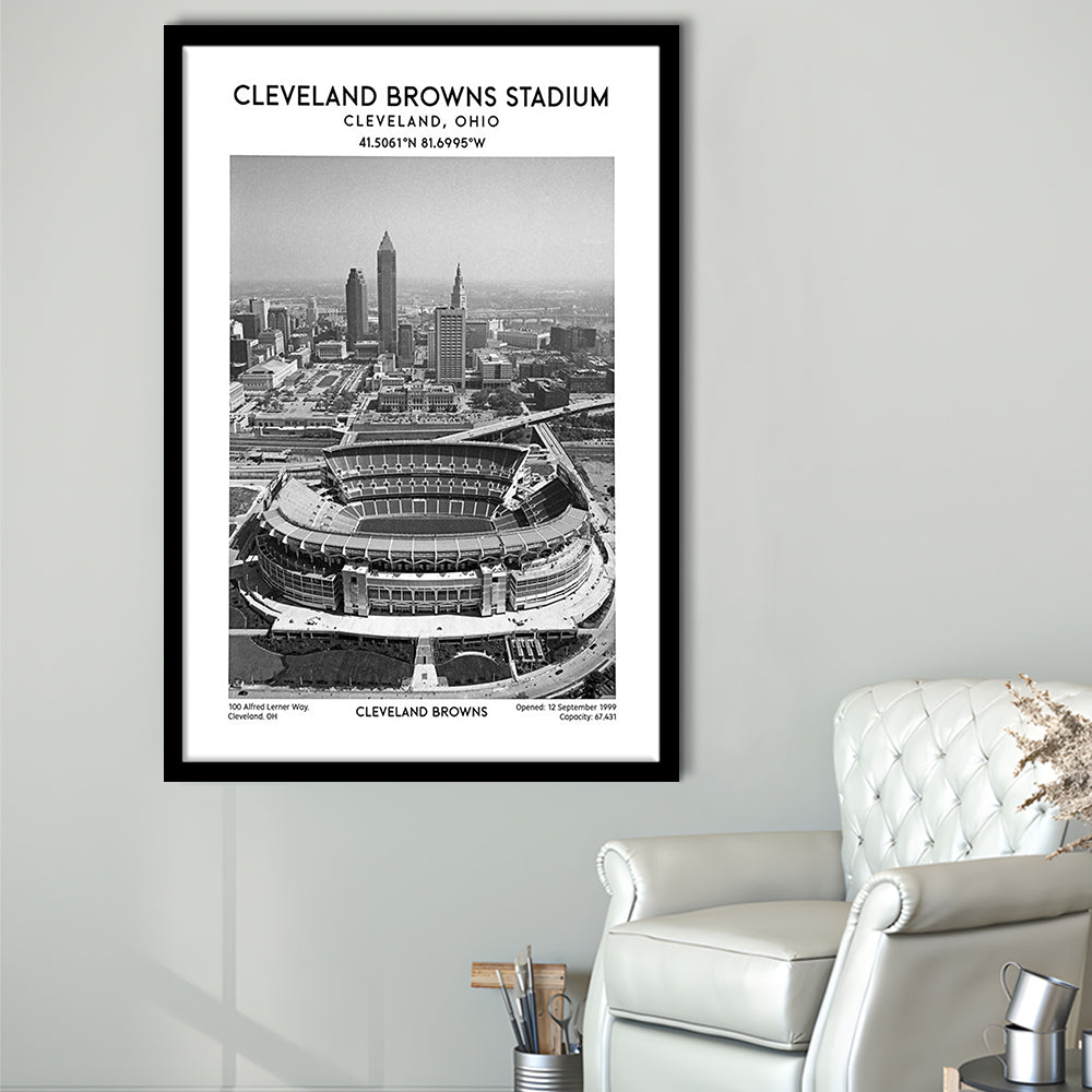 Cleveland Browns Stadium Black And White, Football Stadium Wall Art Print, Fan Gifts, Framed Art Prints Wall Decor
