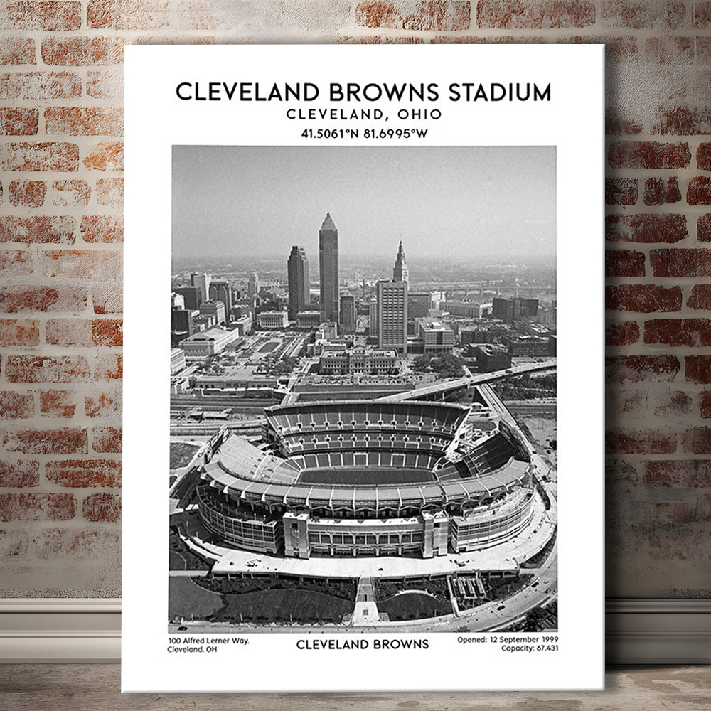 Cleveland Browns Stadium Black And White, Football Stadium Wall Art Print, Fan Gifts, Canvas Prints Wall Art, Man Cave Decor