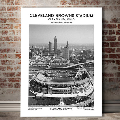 Cleveland Browns Stadium Black And White, Football Stadium Wall Art Print, Fan Gifts, Canvas Prints Wall Art, Man Cave Decor