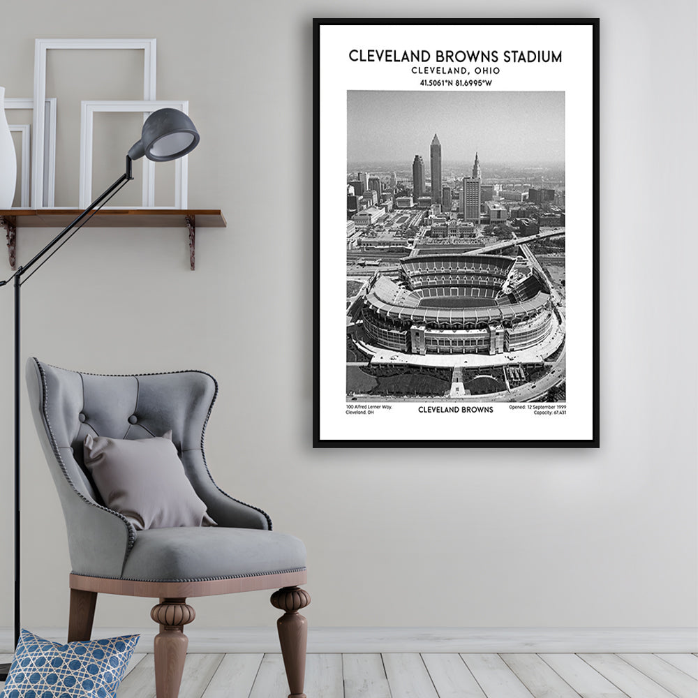 Cleveland Browns Stadium Black And White, Football Stadium Wall Art Print, Fan Gifts, Framed Canvas Prints Wall Art
