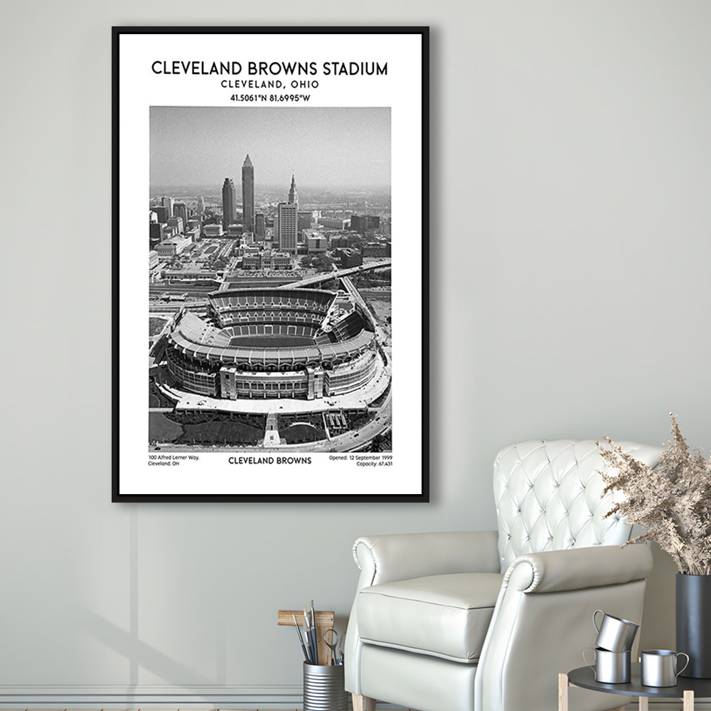 Cleveland Browns Stadium Black And White, Football Stadium Wall Art Print, Fan Gifts, Framed Canvas Prints Wall Art