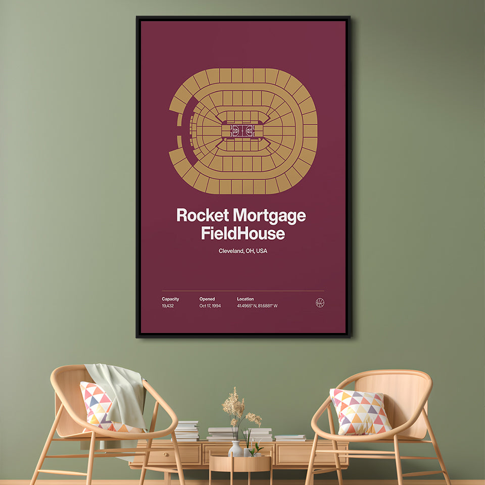 Cleveland Cavaliers Stadium Print, Rocket Mortgage FieldHouse Print, Man Cave Gift, Floating Framed Canvas Print Wall Art
