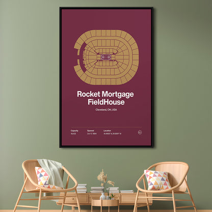 Cleveland Cavaliers Stadium Print, Rocket Mortgage FieldHouse Print, Man Cave Gift, Floating Framed Canvas Print Wall Art