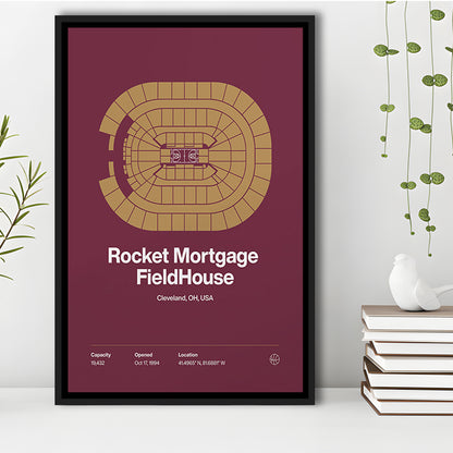 Cleveland Cavaliers Stadium Print, Rocket Mortgage FieldHouse Print, Man Cave Gift, Floating Framed Canvas Print Wall Art