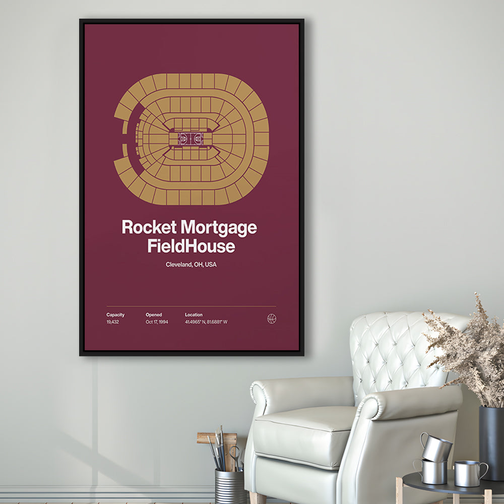 Cleveland Cavaliers Stadium Print, Rocket Mortgage FieldHouse Print, Man Cave Gift, Floating Framed Canvas Print Wall Art