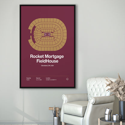 Cleveland Cavaliers Stadium Print, Rocket Mortgage FieldHouse Print, Man Cave Gift, Floating Framed Canvas Print Wall Art