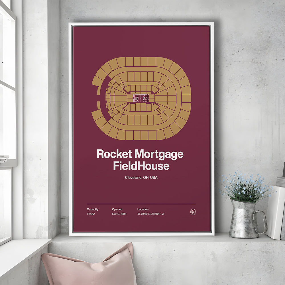 Cleveland Cavaliers Stadium Print, Rocket Mortgage FieldHouse Print, Man Cave Gift, Floating Framed Canvas Print Wall Art