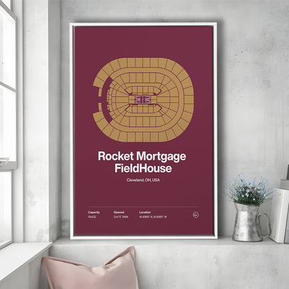 Cleveland Cavaliers Stadium Print, Rocket Mortgage FieldHouse Print, Man Cave Gift, Floating Framed Canvas Print Wall Art