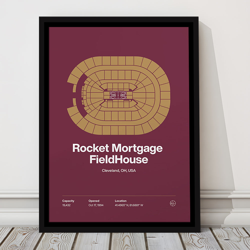 Cleveland Cavaliers Stadium Print, Rocket Mortgage FieldHouse Print, Man Cave Gift, Floating Framed Canvas Print Wall Art
