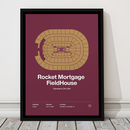 Cleveland Cavaliers Stadium Print, Rocket Mortgage FieldHouse Print, Man Cave Gift, Floating Framed Canvas Print Wall Art