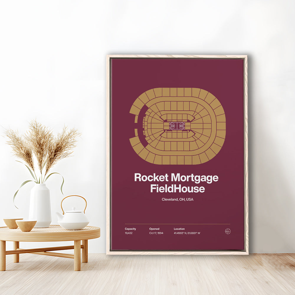 Cleveland Cavaliers Stadium Print, Rocket Mortgage FieldHouse Print, Man Cave Gift, Floating Framed Canvas Print Wall Art
