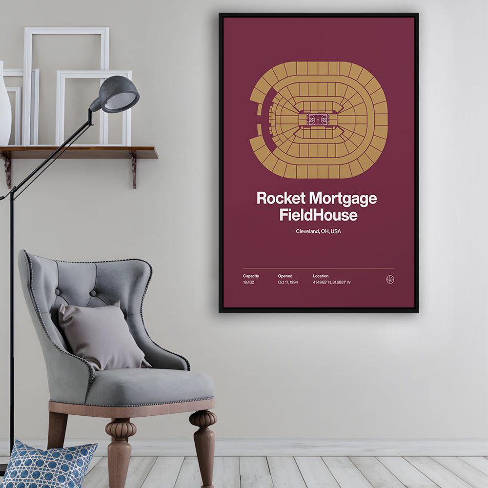 Cleveland Cavaliers Stadium Print, Rocket Mortgage FieldHouse Print, Man Cave Gift, Floating Framed Canvas Print Wall Art