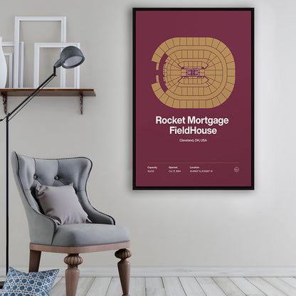 Cleveland Cavaliers Stadium Print, Rocket Mortgage FieldHouse Print, Man Cave Gift, Floating Framed Canvas Print Wall Art
