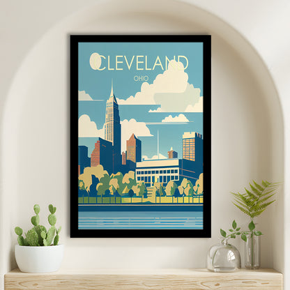 Cleveland Ohio Retro Art Print, Cleveland City Wall Art, Framed Art Print, Picture Framed, Painting Art